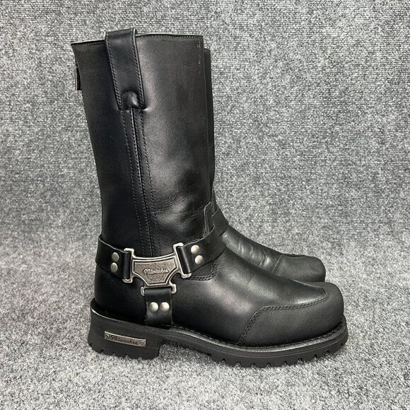 Milwaukee 11" Harness Boots Mens Size 9 Black Leather Drag Square Toe Motorcycle - Picture 1 of 14